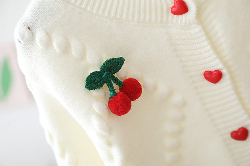 Girls' Cherry Button Cardigan