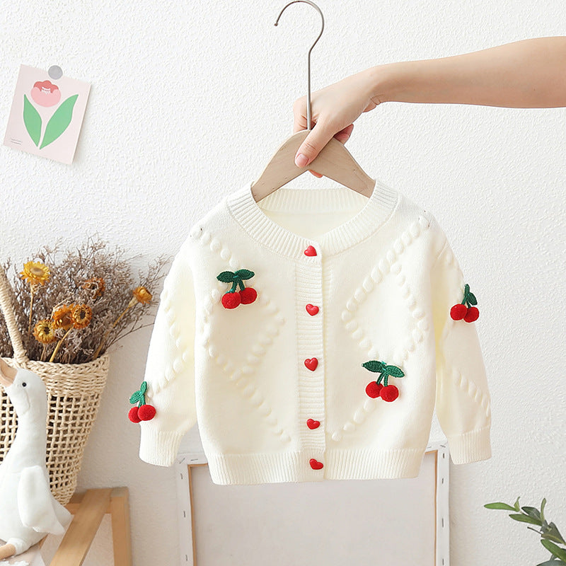 Girls' Cherry Button Cardigan