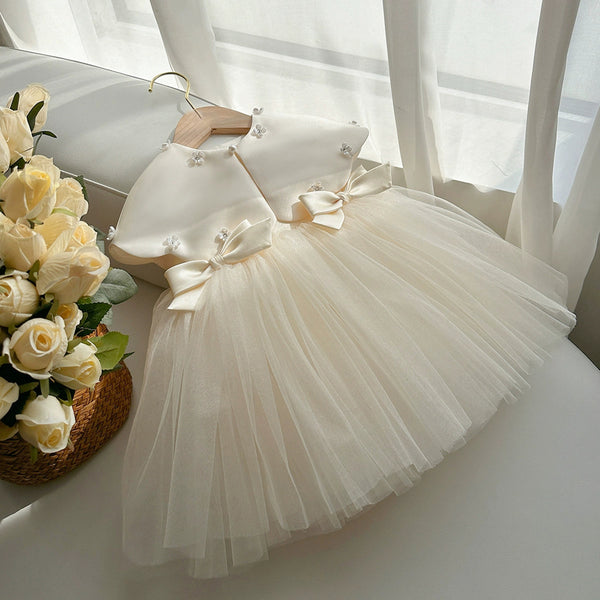 Children's Party Dress with Bows and Flowers