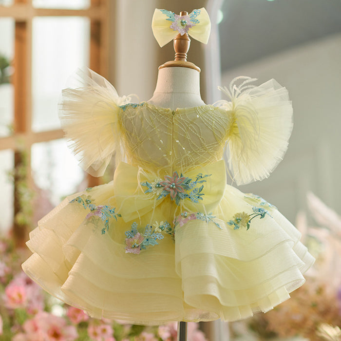 Vestido de fiesta infantil amarillo con brillo