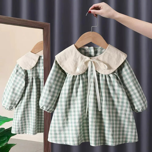 Children's Checkered Dress with Collar
