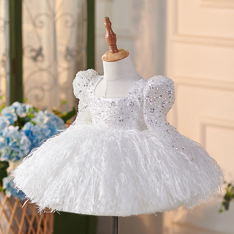Girls' Party Dress with Sequins and Feathers