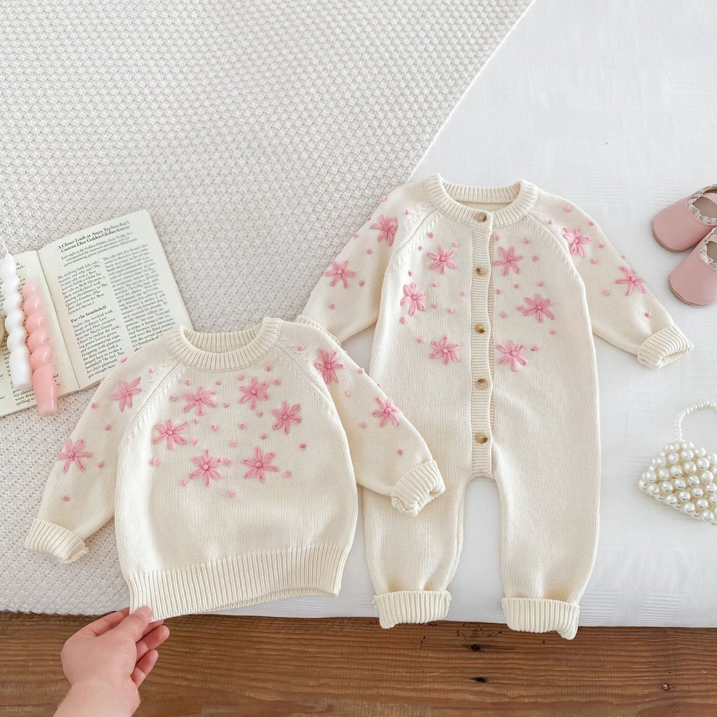 Infant Girls’ Knit Winter Romper with Flower