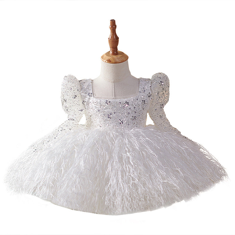 Girls' Party Dress with Sequins and Feathers