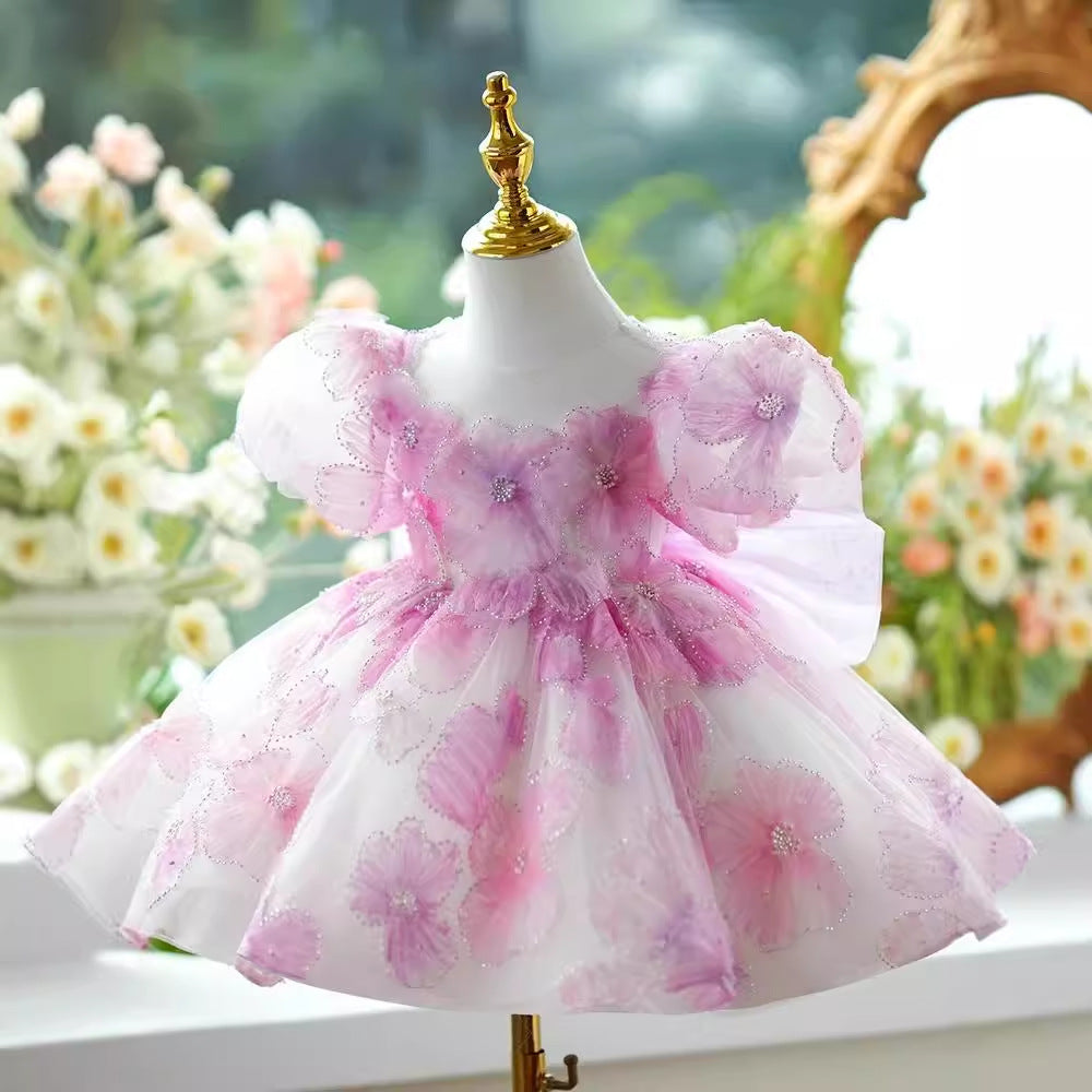 Pink Girls' Party Dress with Flowers