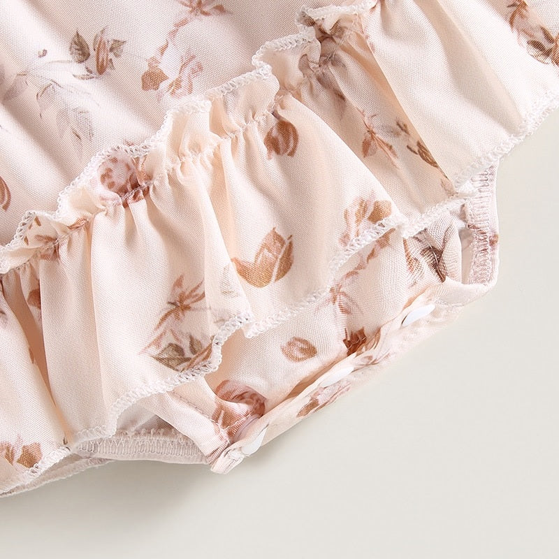 Vestido de bebé vintage floral + diadema