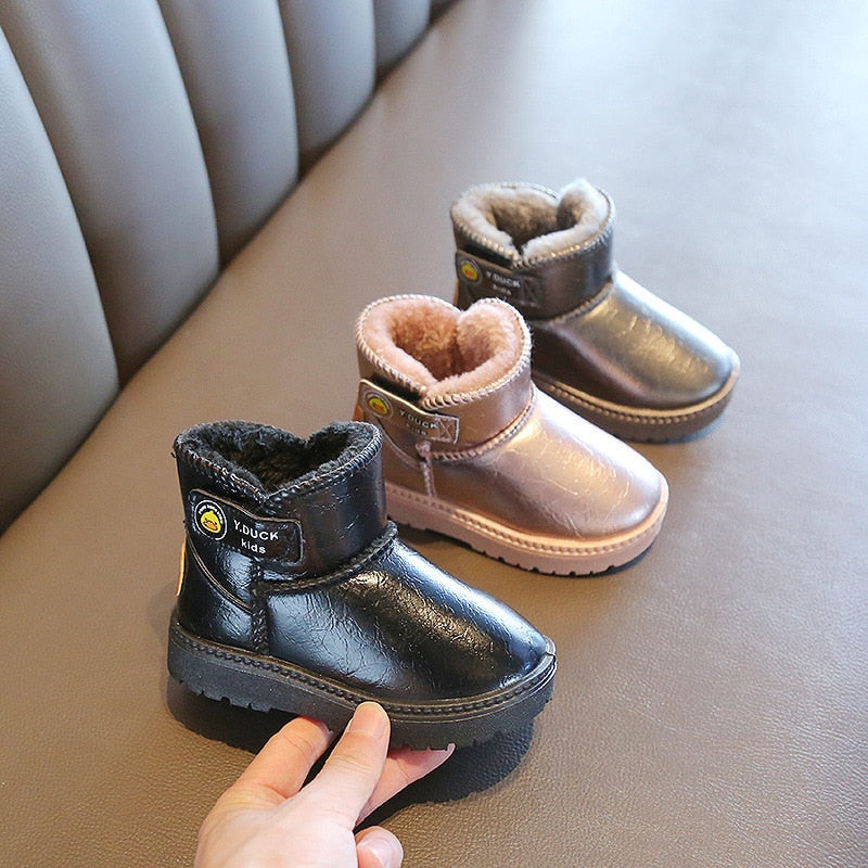 Botas de invierno para niños, de cuero, cortas, de algodón y cálidas.