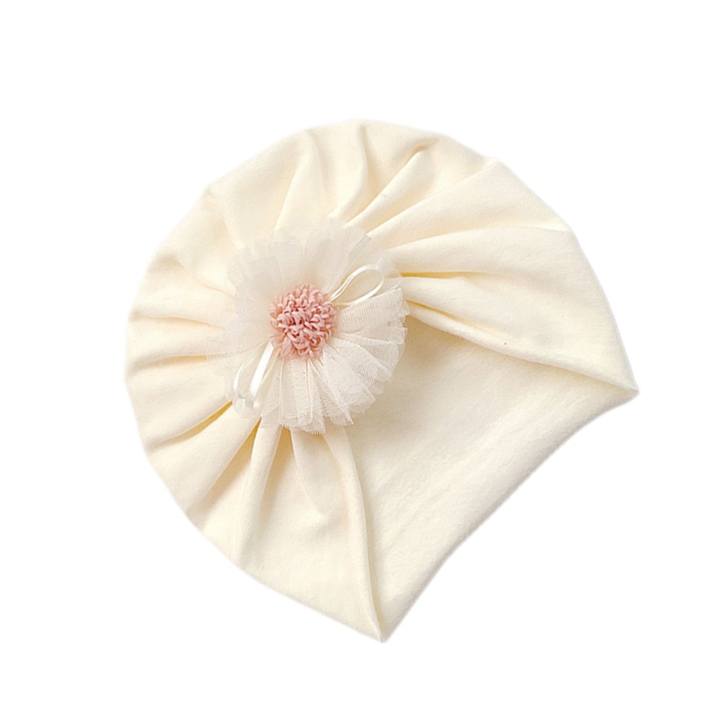Conjunto de calcetines y gorro para bebé, calcetín corto de tubo acanalado con encaje floral y turbante para otoño, beige/rosa