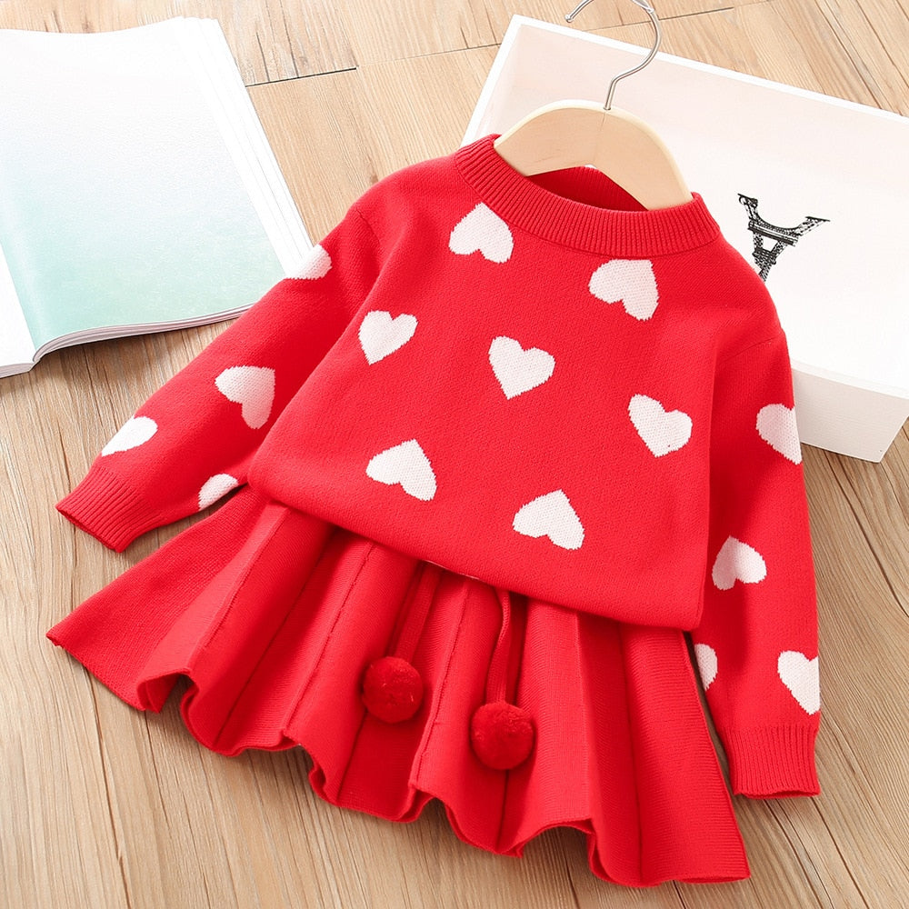Conjunto infantil corazones Falda + blusa fría