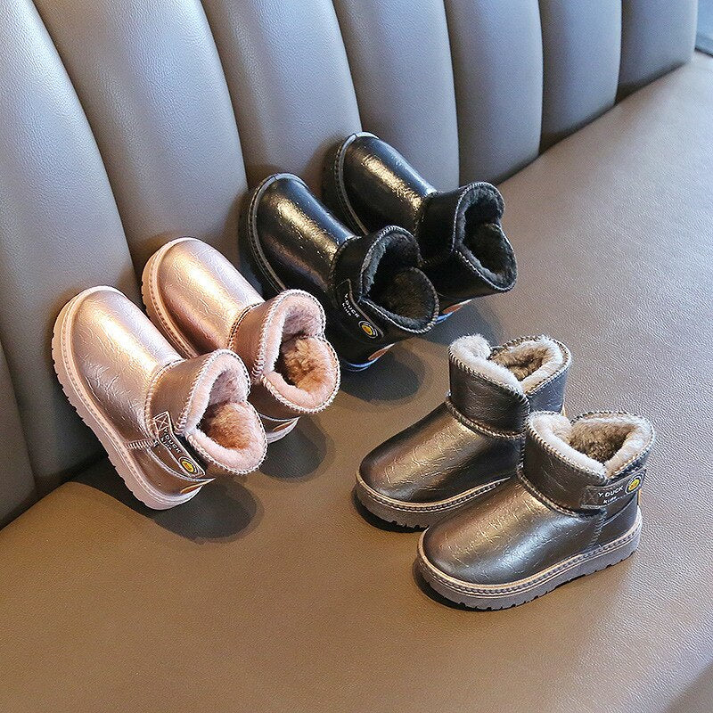 Botas de invierno para niños, de cuero, cortas, de algodón y cálidas.