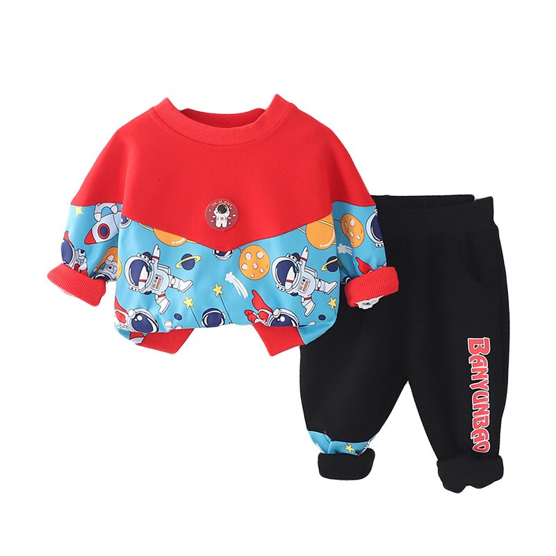 Conjunto de 2 piezas de ropa con sudadera y pantalones deportivos con estampado de astronauta espacial