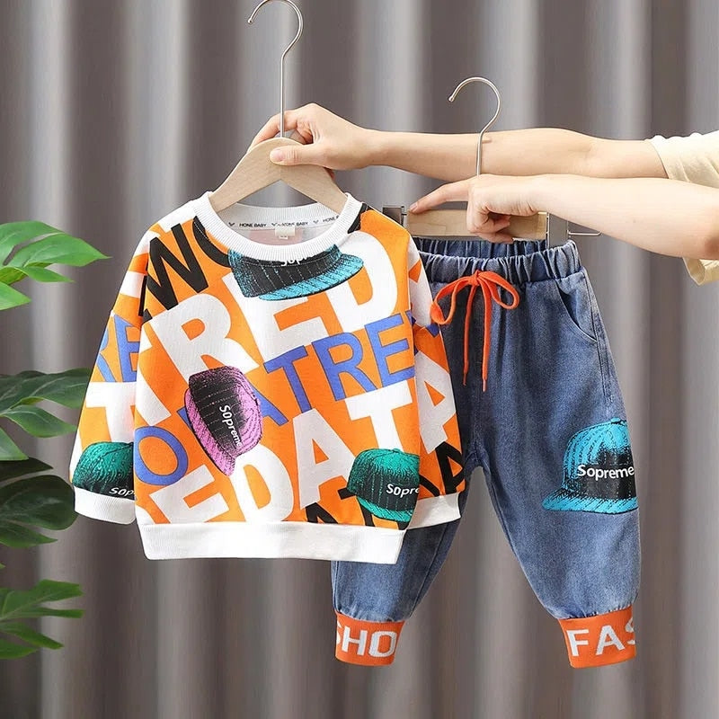 Conjunto de ropa para bebé, nuevo jersey estampado de manga larga y pantalones, 2 piezas, ropa de primavera y otoño