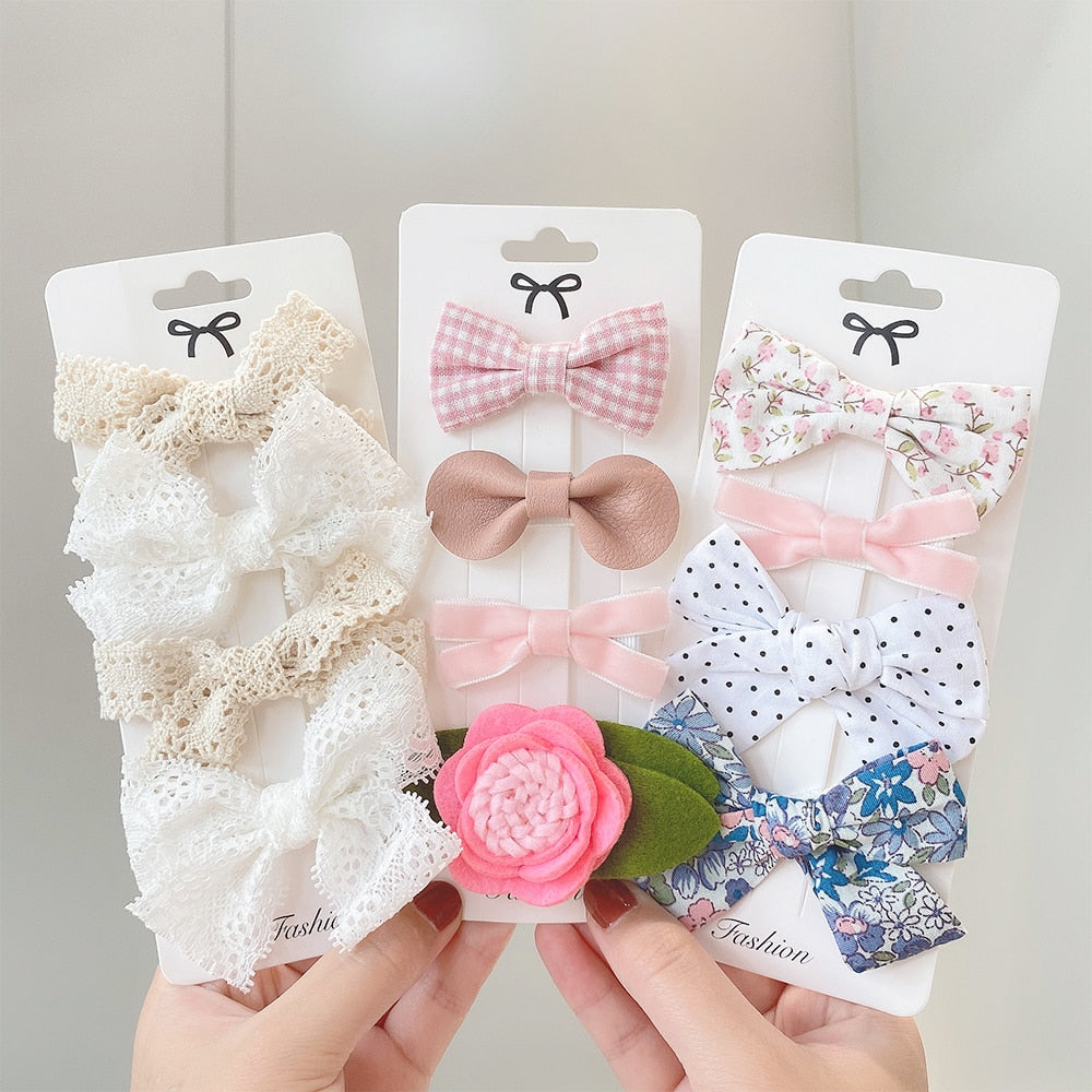 Juego de 4 pinzas para el pelo con lazo estampado de encaje dulce