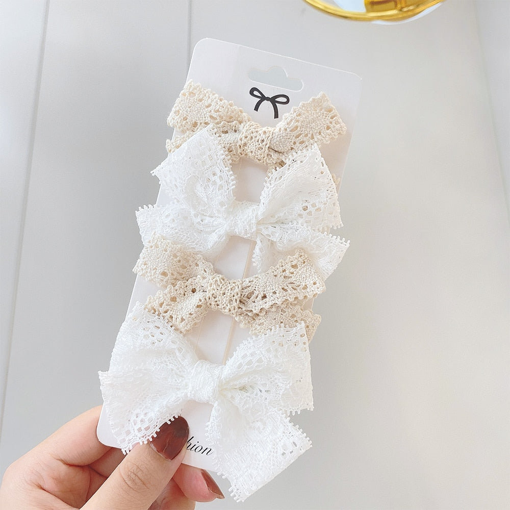Juego de 4 pinzas para el pelo con lazo estampado de encaje dulce
