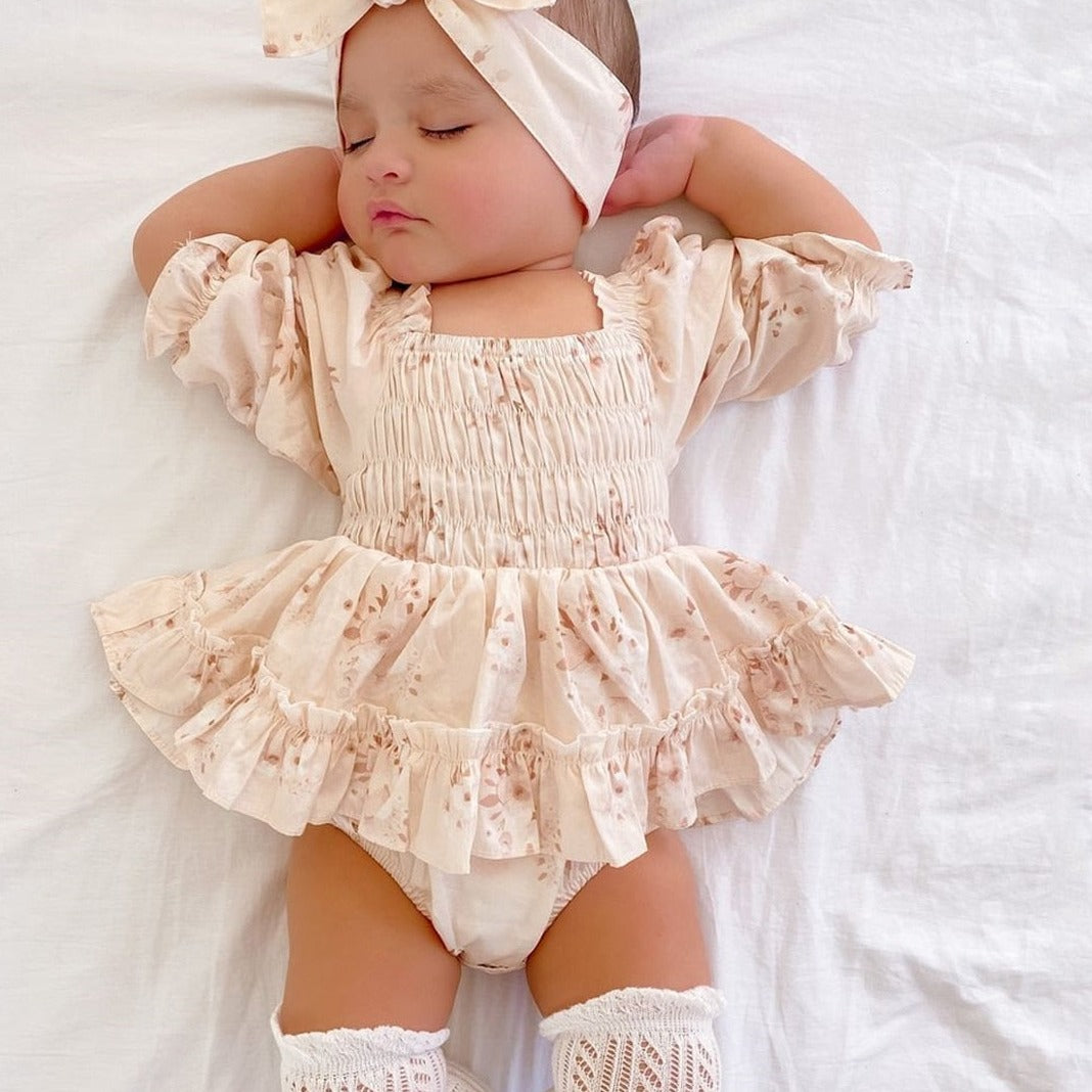 Vestido de bebé vintage floral + diadema