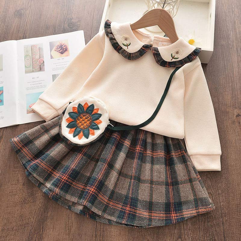 Conjunto de falda de ajedrez para niños + bolso