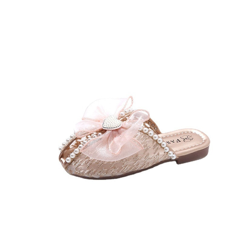 Pantuflas para niños con encaje de malla y perlas