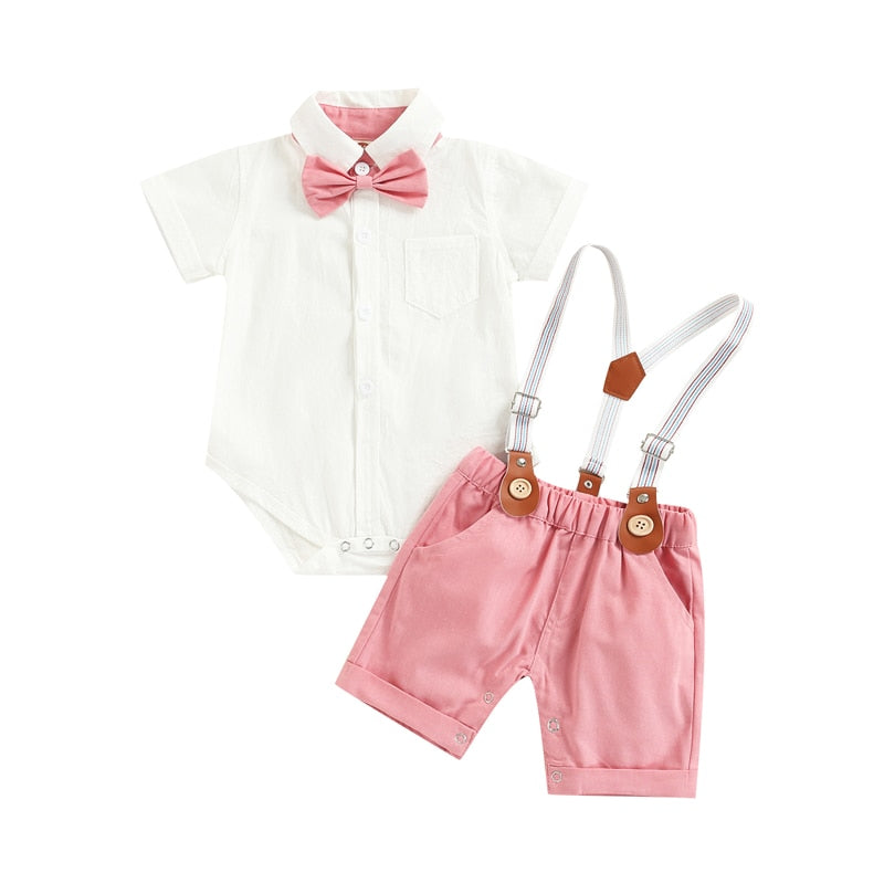 Conjunto de pantalones cortos con pajarita, camisa y mono