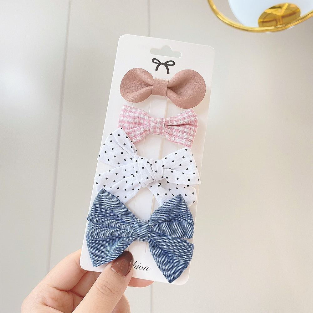 Juego de 4 pinzas para el pelo con lazo estampado de encaje dulce