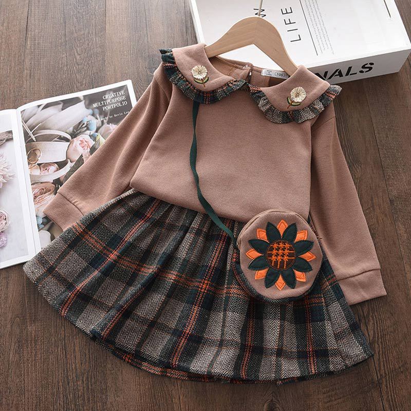 Conjunto de falda de ajedrez para niños + bolso