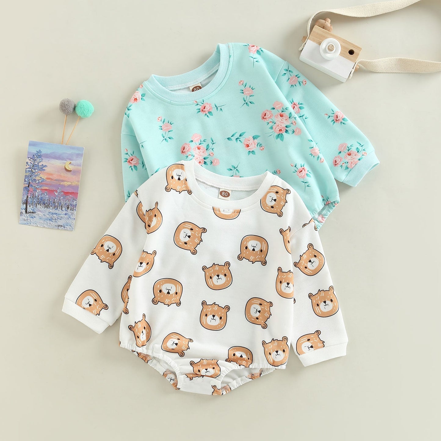 Body de bebé osito de peluche y flores