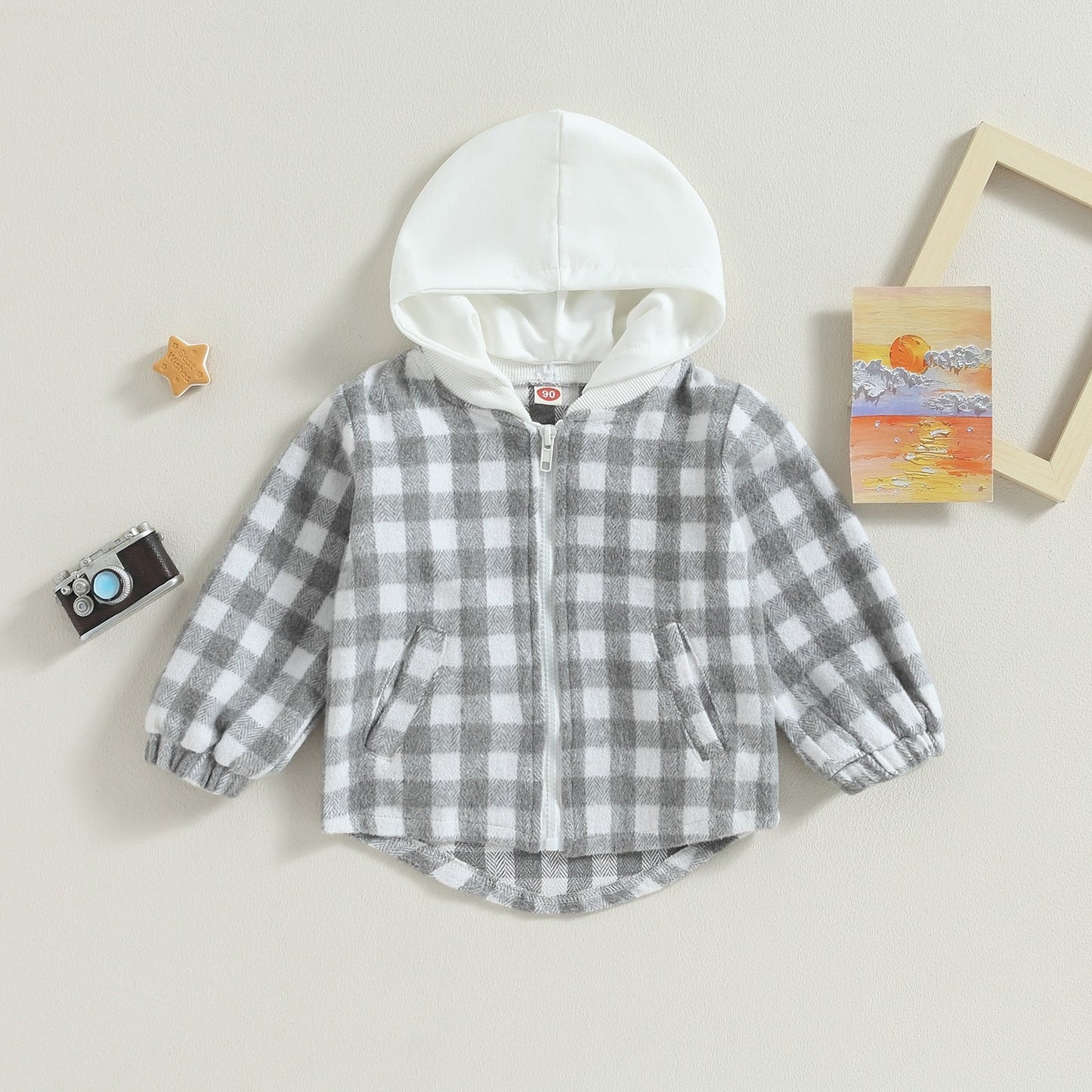 Chaqueta con capucha y cremallera a cuadros