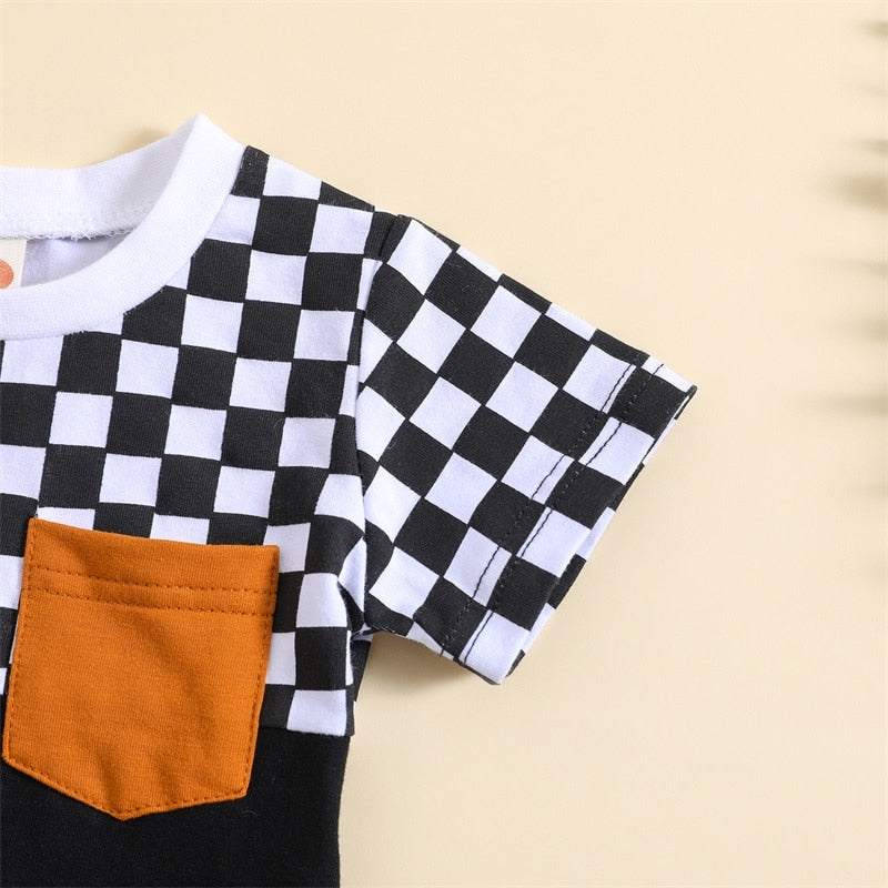 Conjunto infantil de manga corta a cuadros