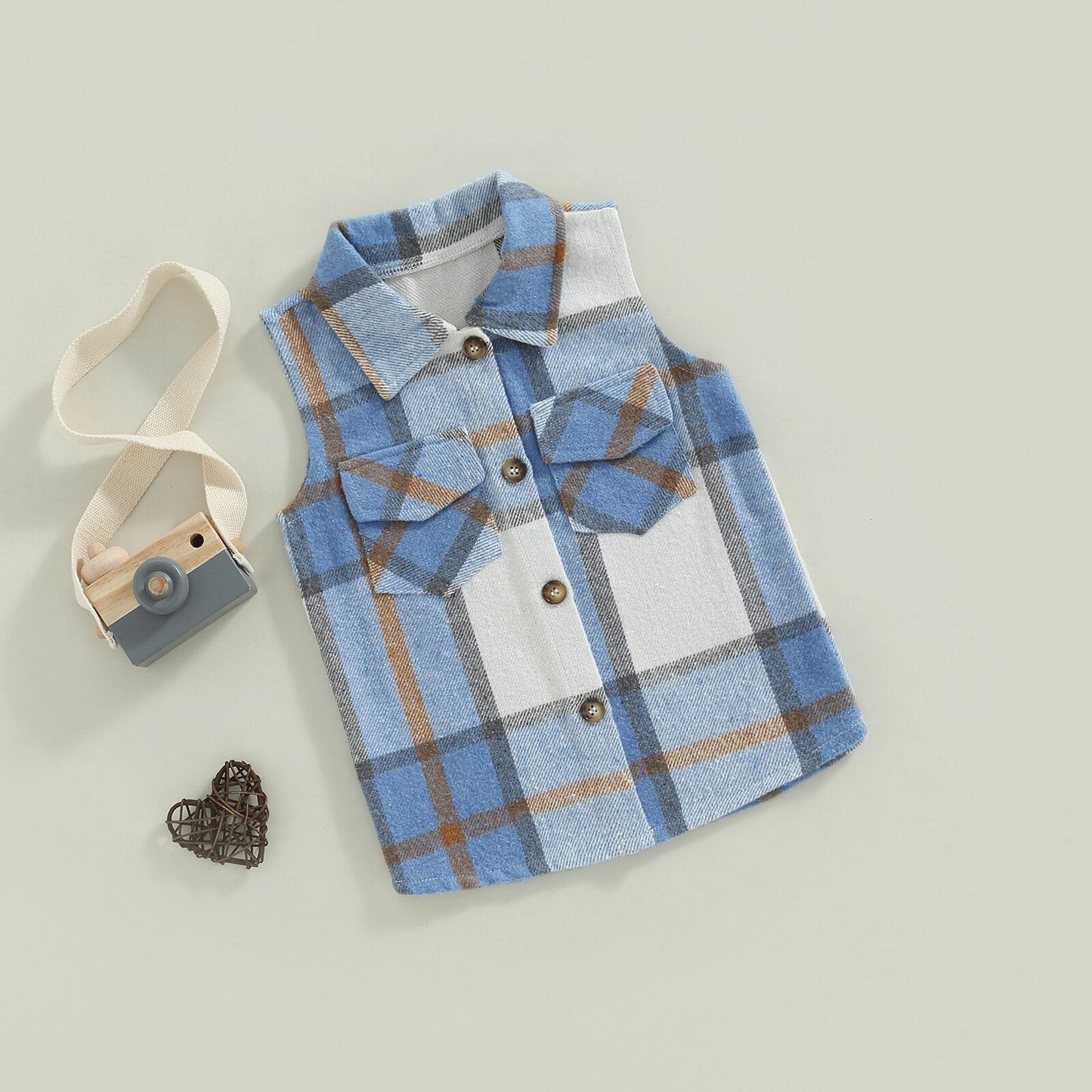 Blusa de ajedrez con capucha marrón y azul
