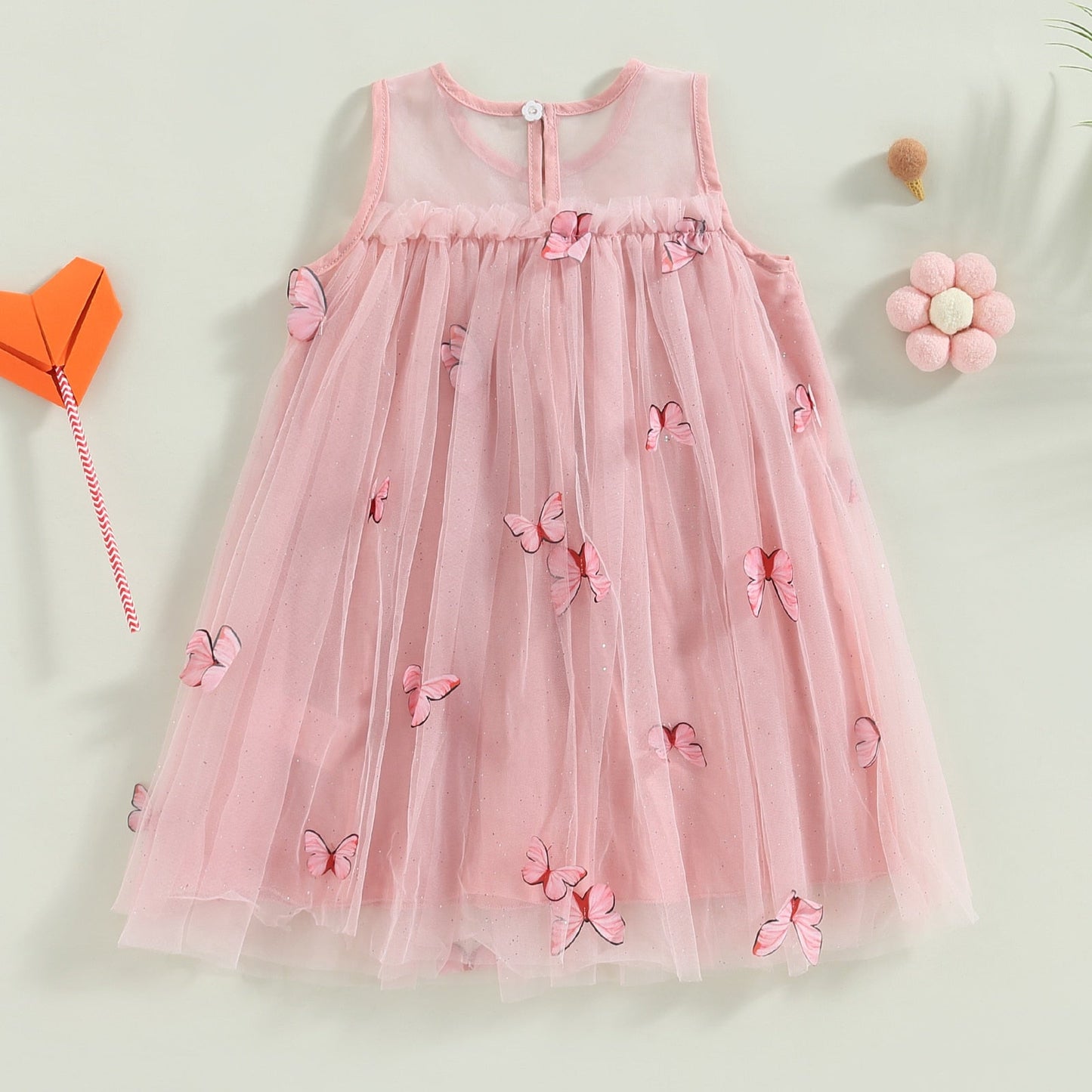 Vestido de malla con flores de mariposa