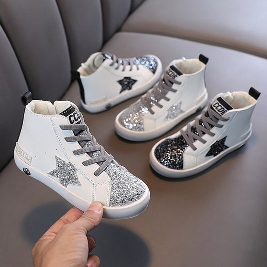 Zapatillas deportivas para niños con purpurina y estrellas
