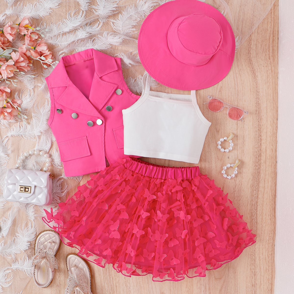 Conjunto de vestido y chaleco de mariposa