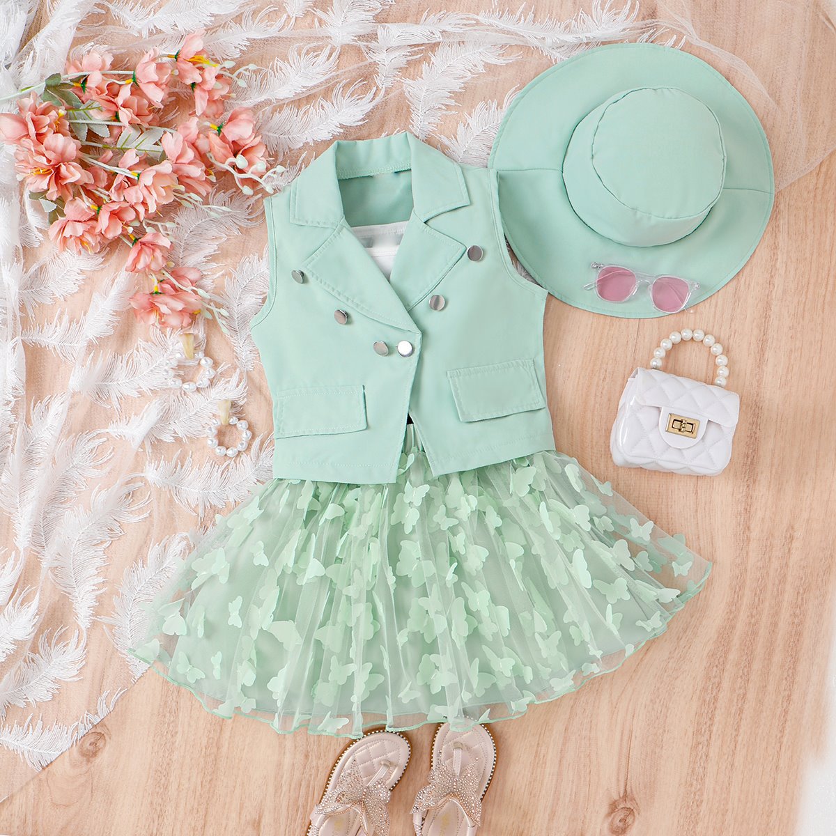 Conjunto de vestido y chaleco de mariposa