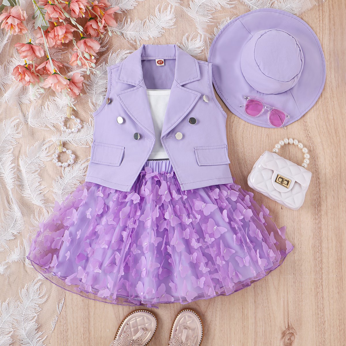 Conjunto de vestido y chaleco de mariposa