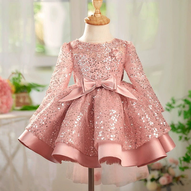 Sparkly Girls Party Dress with Bow