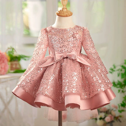 Sparkly Girls Party Dress with Bow