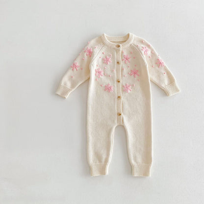 Infant Girls’ Knit Winter Romper with Flower