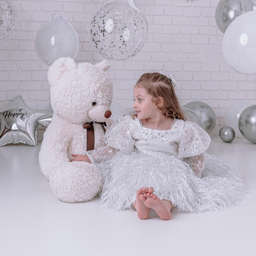 Girls' Party Dress with Sequins and Feathers