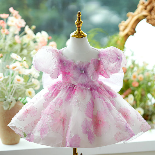 Pink Girls' Party Dress with Flowers