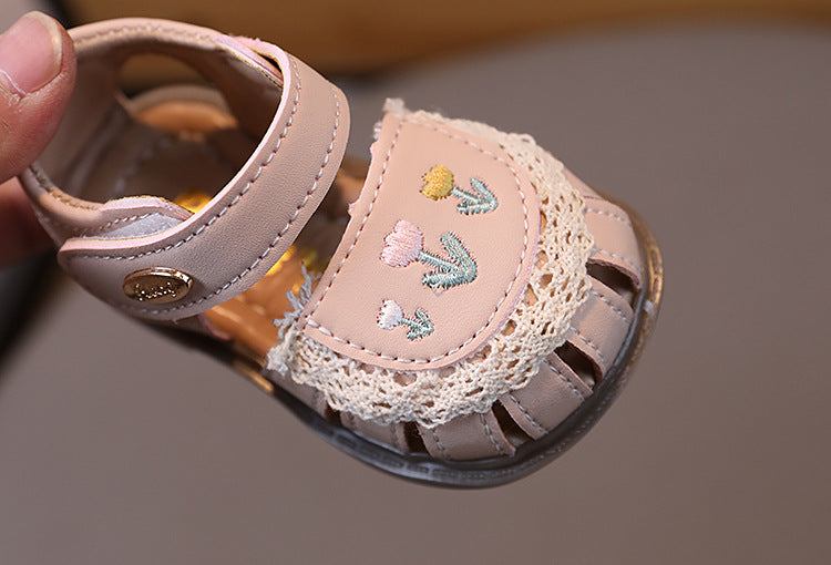 Little Girls' Sandals with Embroidered Flowers