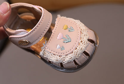 Little Girls' Sandals with Embroidered Flowers