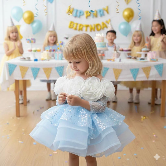 Children's Dress with Sparkling Flowers