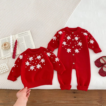 Infant Girls’ Knit Winter Romper with Flower
