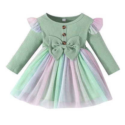 Vestido infantil con lazo y falda colorida