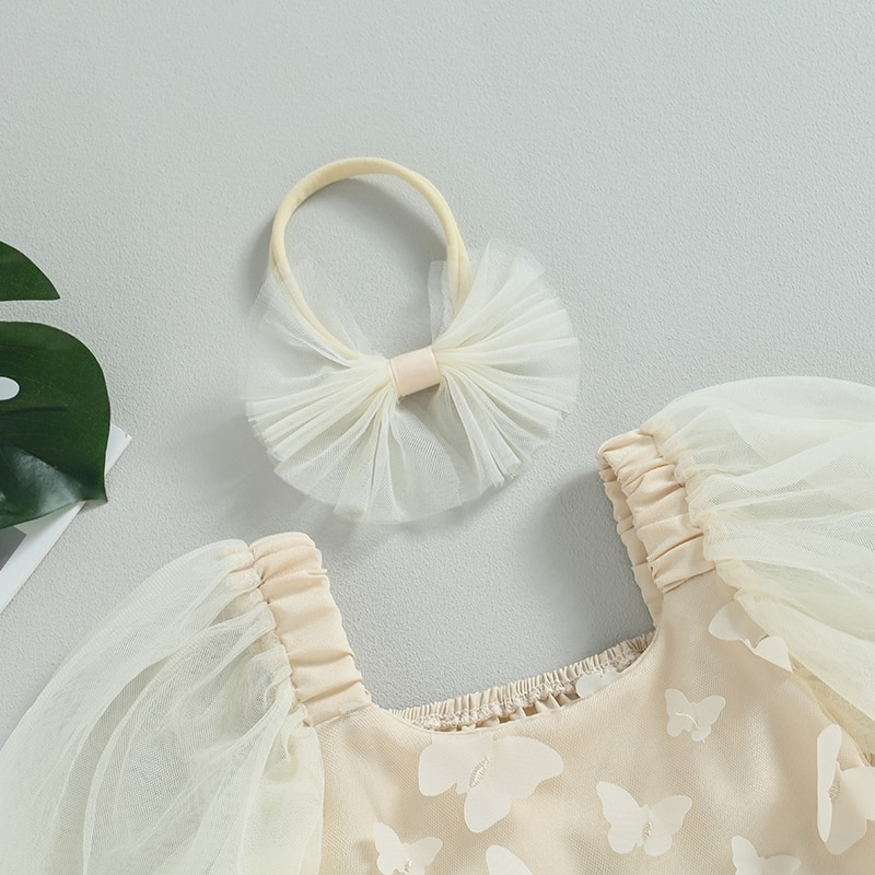 Vestido infantil mariposa beige + Diadema