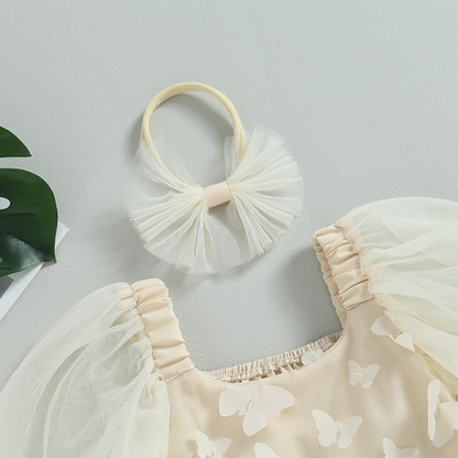 Vestido infantil mariposa beige + Diadema
