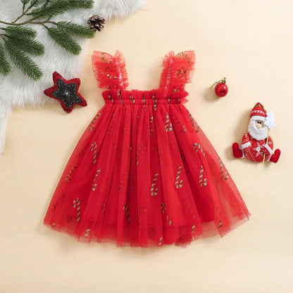 Vestido infantil de tul navideño 