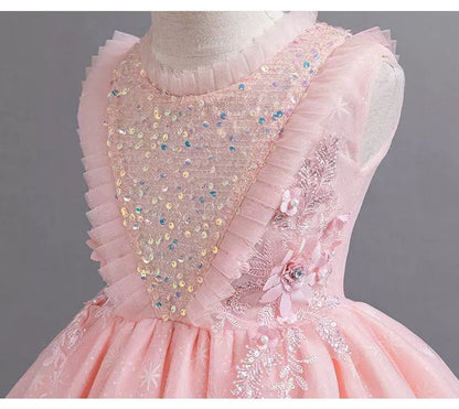 Vestido de fiesta infantil con flores brillantes 