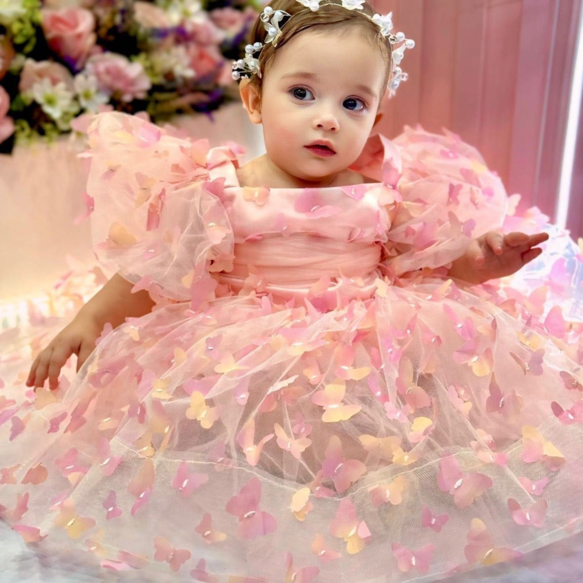 Vestido infantil de mariposa 3D 
