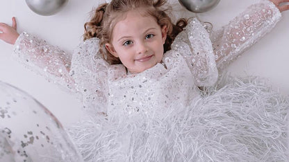 Girls' Party Dress with Sequins and Feathers