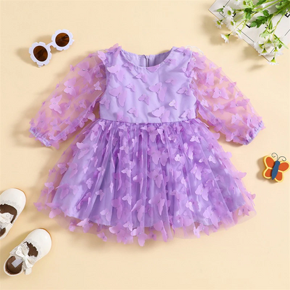 Vestido de bebé de manga larga con mariposas